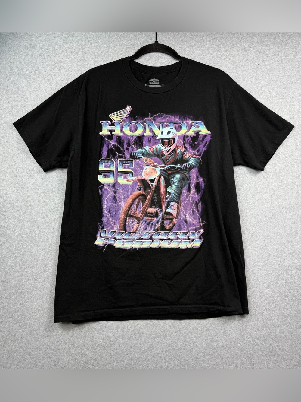 JT Racing USA Honda 95 Victory Podium Motocross Black Graphic T-shirt Mens Large